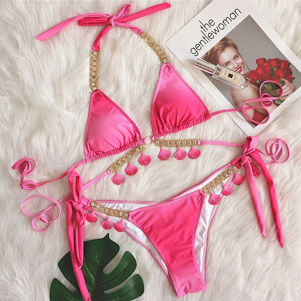 Gradient Print Luxury Crystal Diamond Crafted Women's Bikini Swimsuit