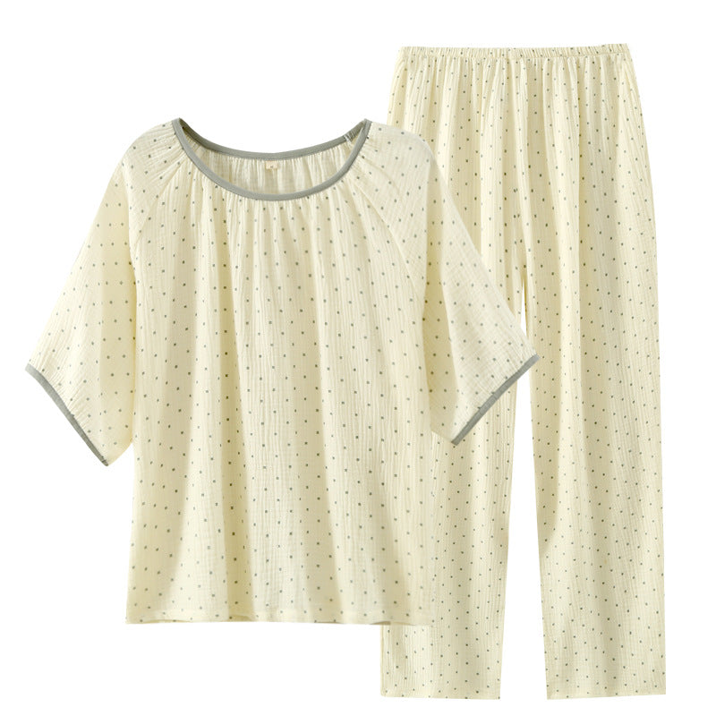 Cozy Cotton Crepe Elastic Collar Sleepwear Set