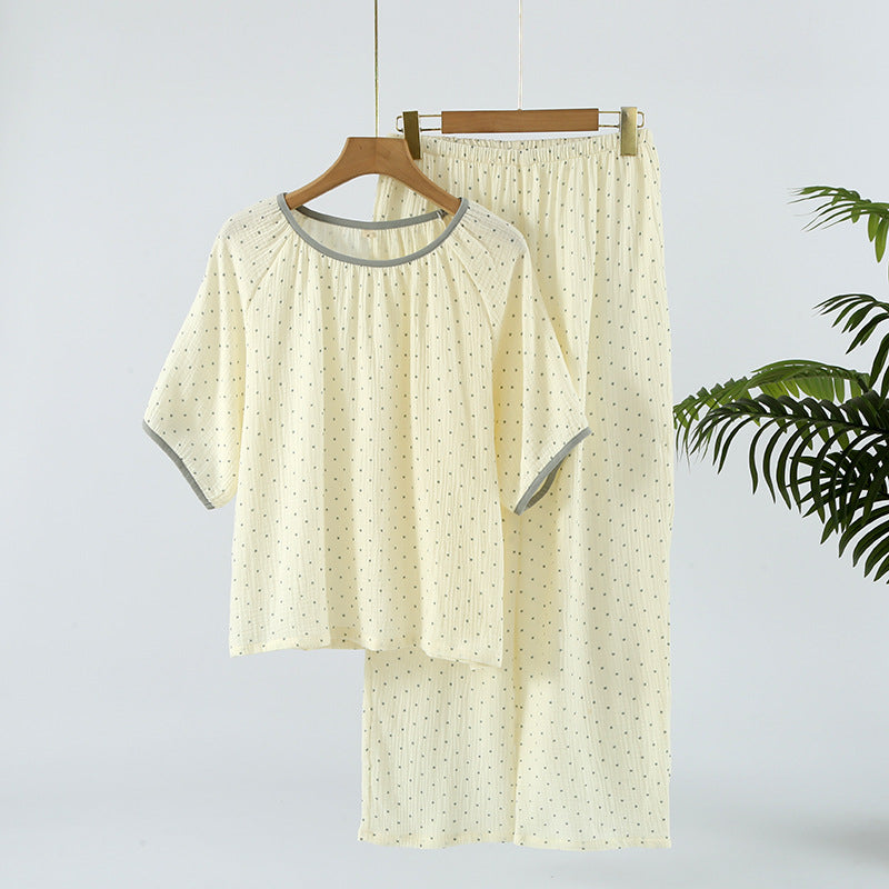 Cozy Cotton Crepe Elastic Collar Sleepwear Set