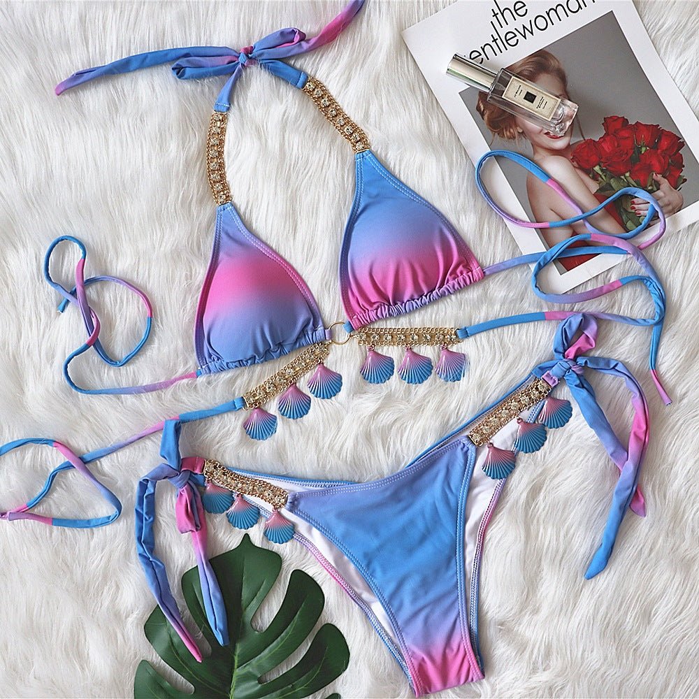 Gradient Print Luxury Crystal Diamond Crafted Women's Bikini Swimsuit