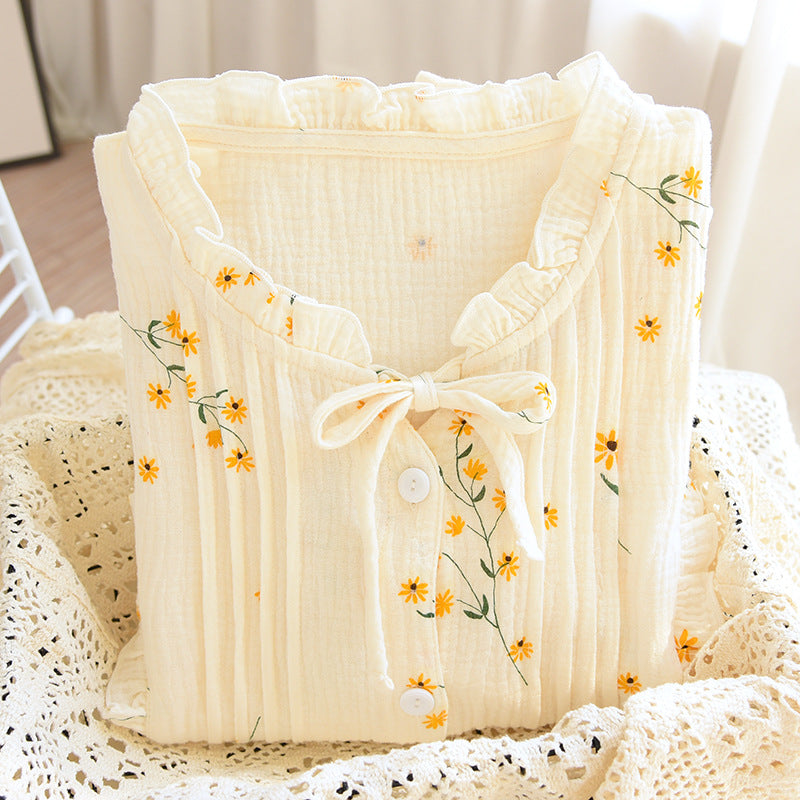 Fresh and Light High-Quality Soft Cotton Crepe Summer PJs With Long Trousers