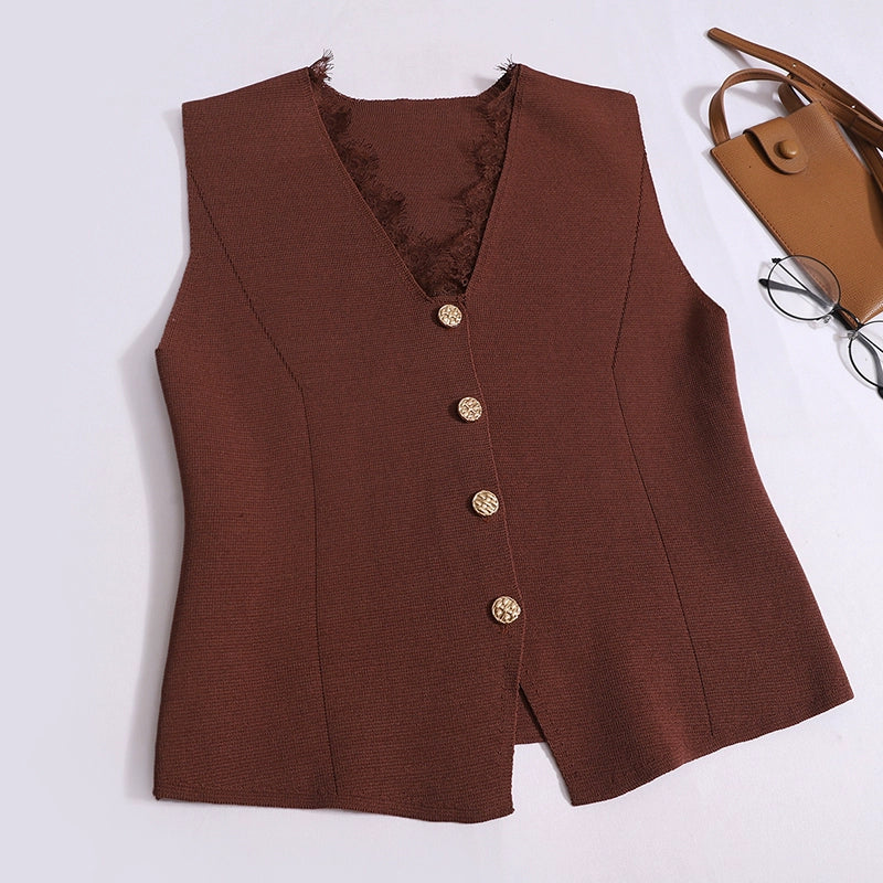 French Temperament V-Neck Lace Vest Slim Thin Shouldered Sleeveless Top For Summer