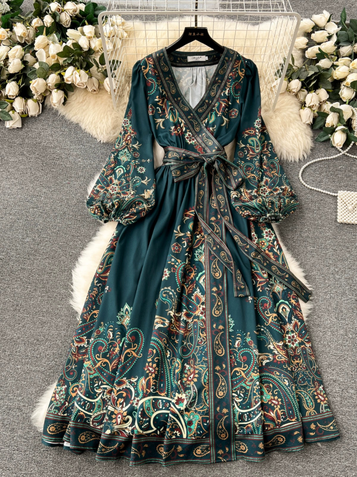 Cruise Couture French Chic One-Piece Tie Waist Dress with Printed Patterns