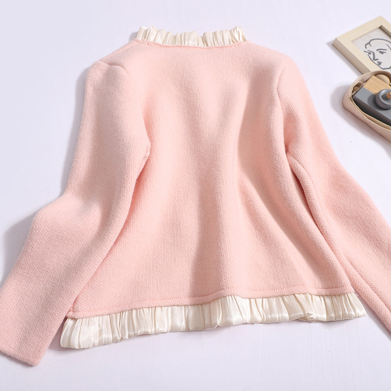 French Women's Autumn & Winter Temperament Stitching Knitted Cardigan Top