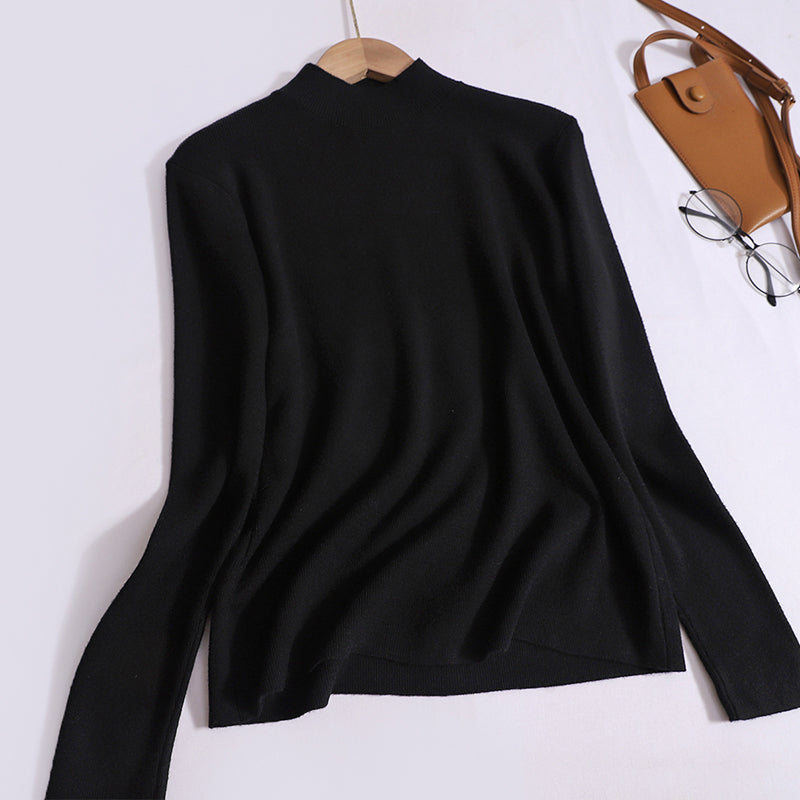 New Korean Version Versatile Knitted Half-High Neck Solid Color Long Sleeve Inner Top