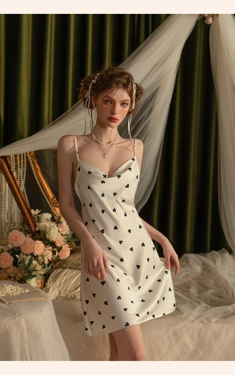 Women's Summer Ice Silk Swing Collar Floral Sexy Suspender Nightdress