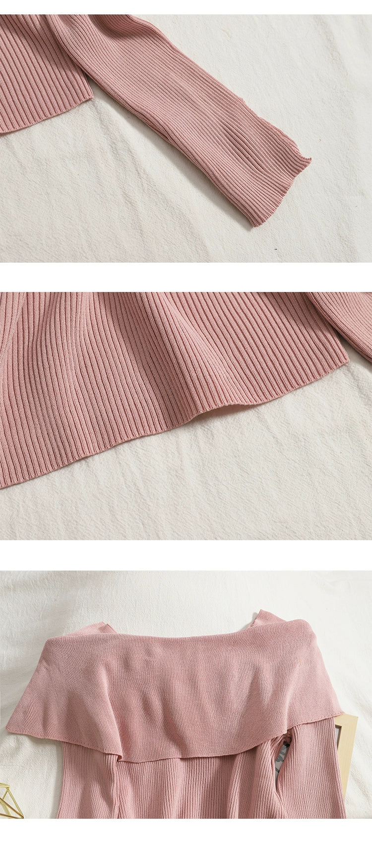 women's Solid Color Big Bow Neckline Off-Shoulder Slim knitted Sweater Top