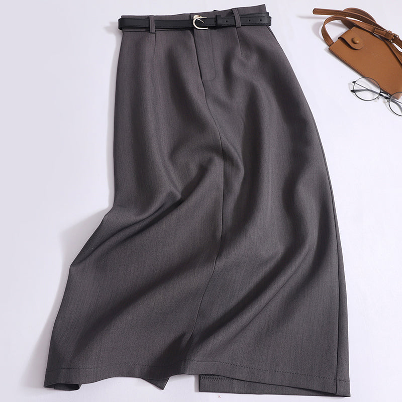 Women's High-End Temperament High-Waisted Thin Drape Slit One-Step Hip Skirt With Belt