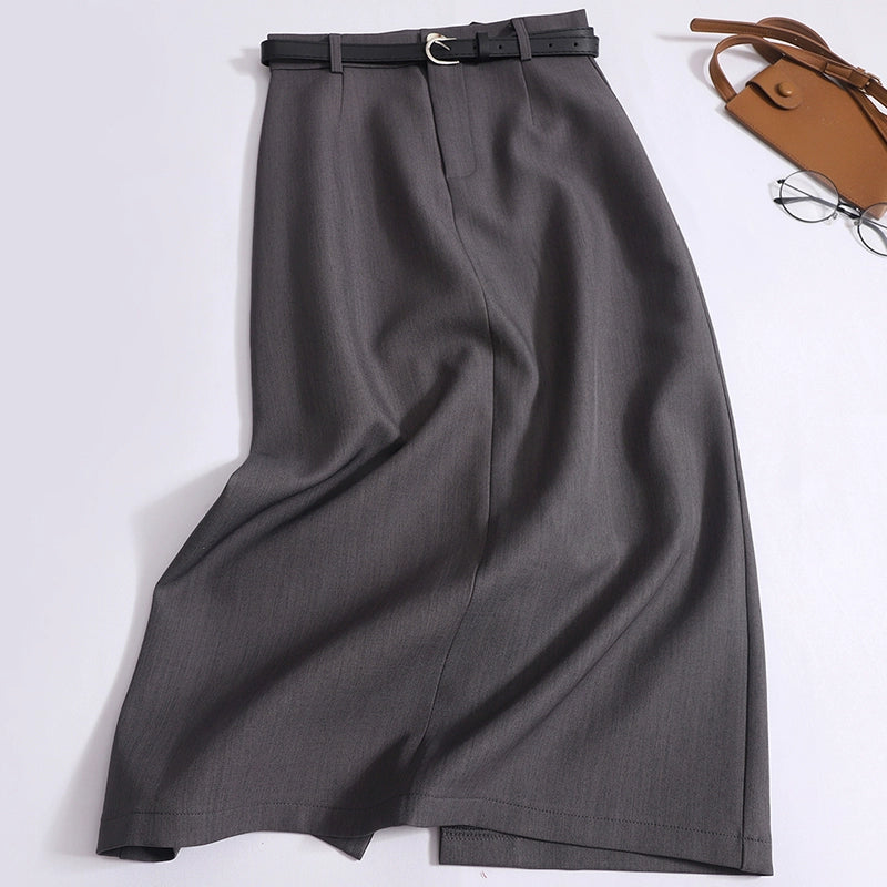 Women's High-End Temperament High-Waisted Thin Drape Slit One-Step Hip Skirt With Belt
