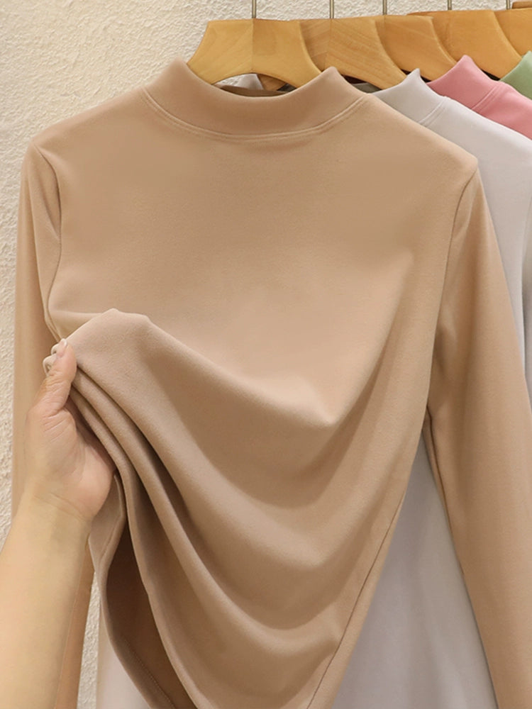 Reversible Velvet Thickened Semi-High Neck Base Long-Sleeved Shirt For Women's Autumn And Winter