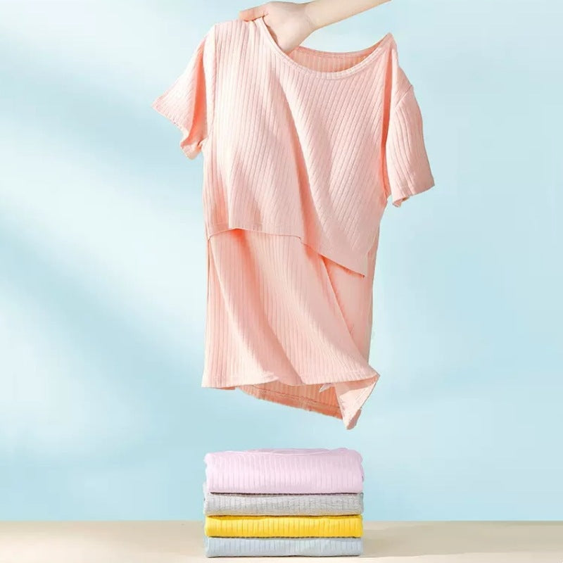 Women's Summer Nursing Short-Sleeved Breastfeeding Maternity Single Tops