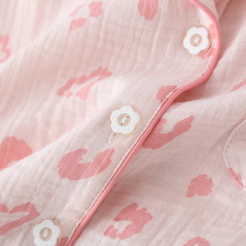 Light and Airy Summer Friendly Cotton Crepe Pink 3 Pieces Loungewear Set For Ladies