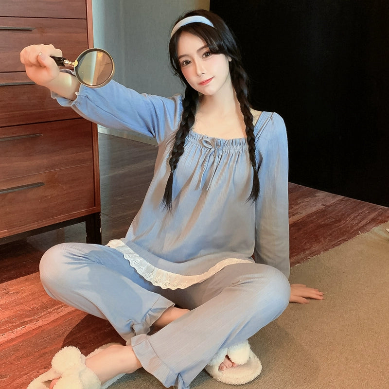 Women's Seasonal Long Sleeve Cotton Fairy Style Loungewear Set