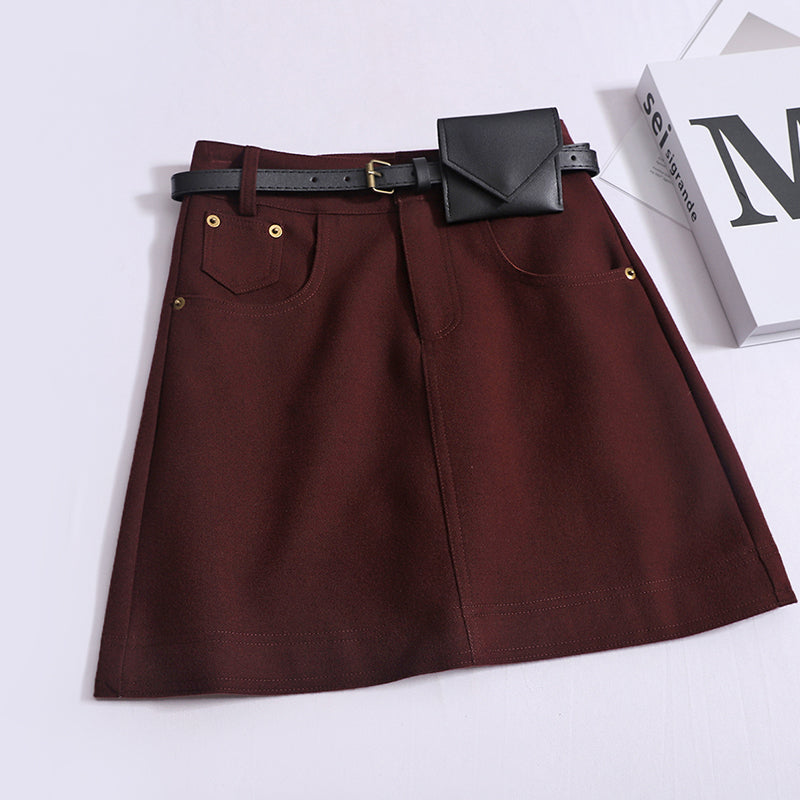 Fashionable And Versatile High Waist Thin Anti-Walking Short A-line Skirt With A Belt & Bag