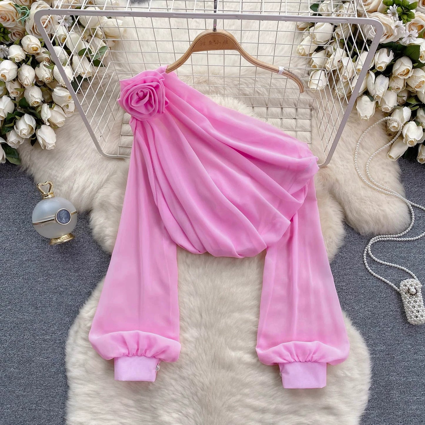 Chiffon Off-Shoulder Puff Sleeve French Top