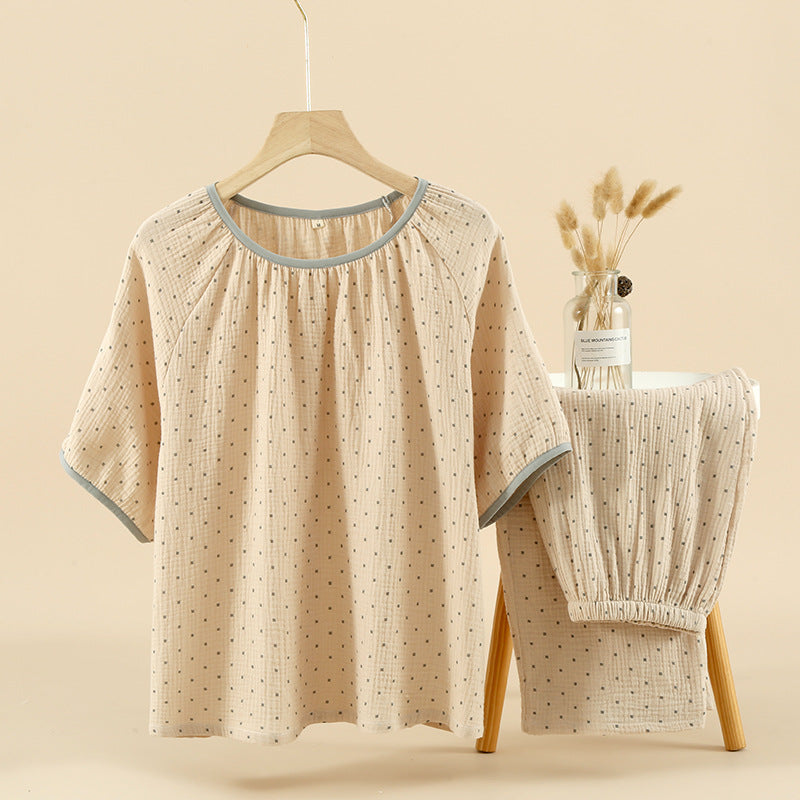 Cozy Cotton Crepe Elastic Collar Sleepwear Set