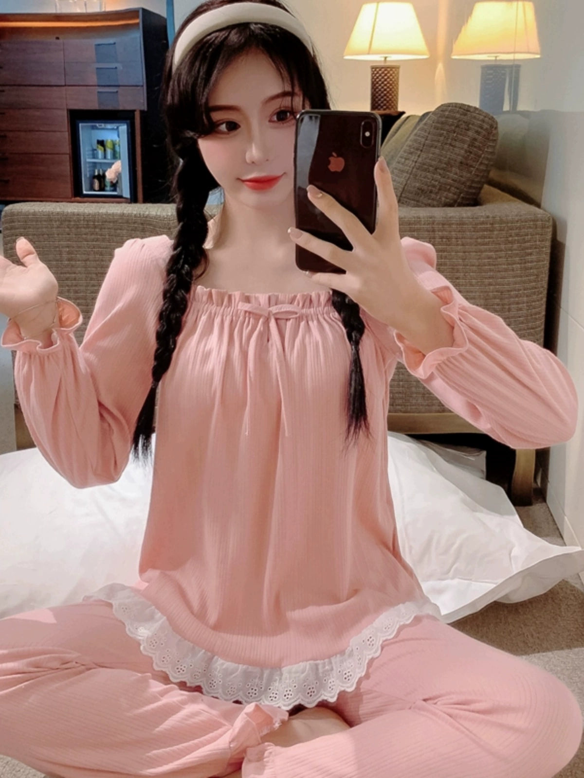 Women's Seasonal Long Sleeve Cotton Fairy Style Loungewear Set