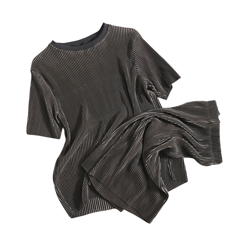 Versatile Women's Summer New Temperament Crewneck Short Sleeve High Waist casual Two pc suit