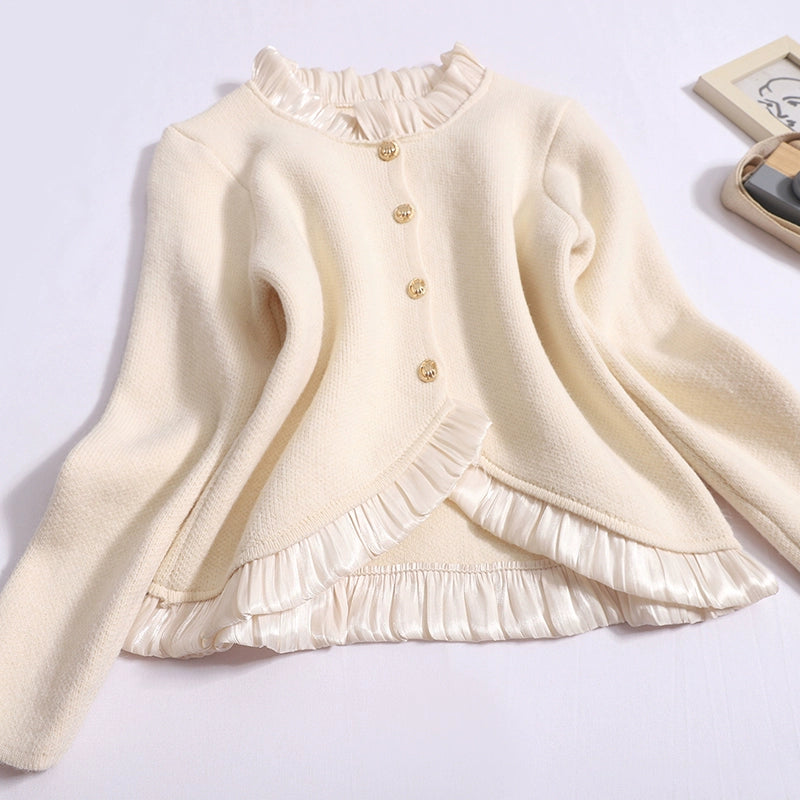 French Women's Autumn & Winter Temperament Stitching Knitted Cardigan Top