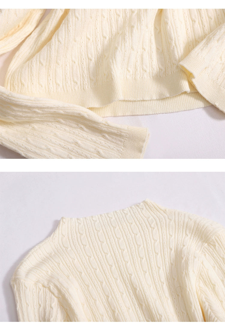Versatile Solid Color Long-Sleeved knitted Base Slim And Thin Half-High Neck Twist Top