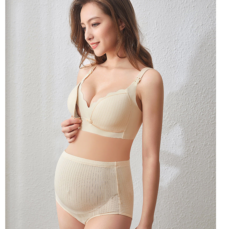 Maternity Cotton High Waist Plus Size Underwear Panty And Plus Size Anti-Sag Nursing Bra