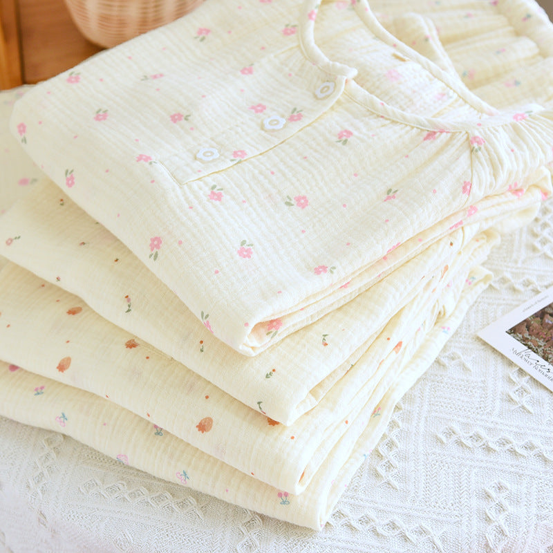 Women's Cotton Yarn Long Sleeve Round Neck Polka Dots Loose Loungewear Set