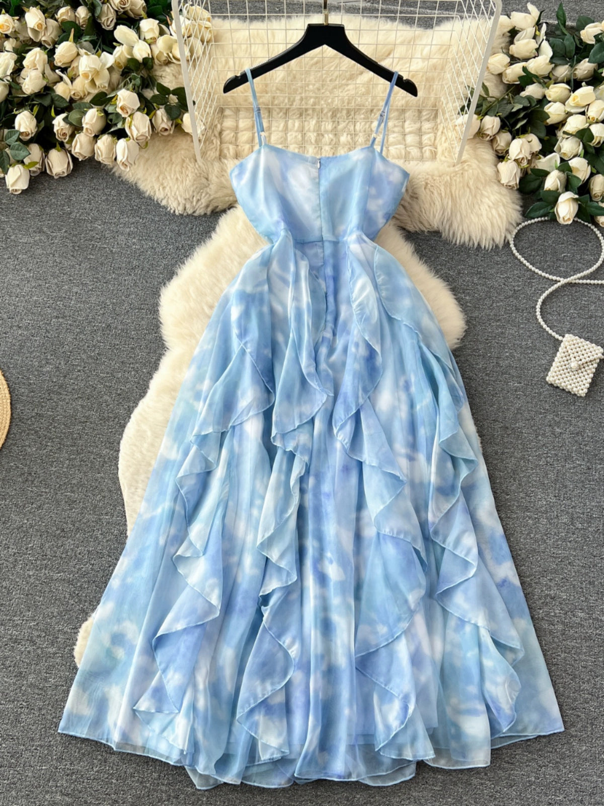 Super Fairy Bandeau Diamond Sleeveless Waist Ruffle Dress