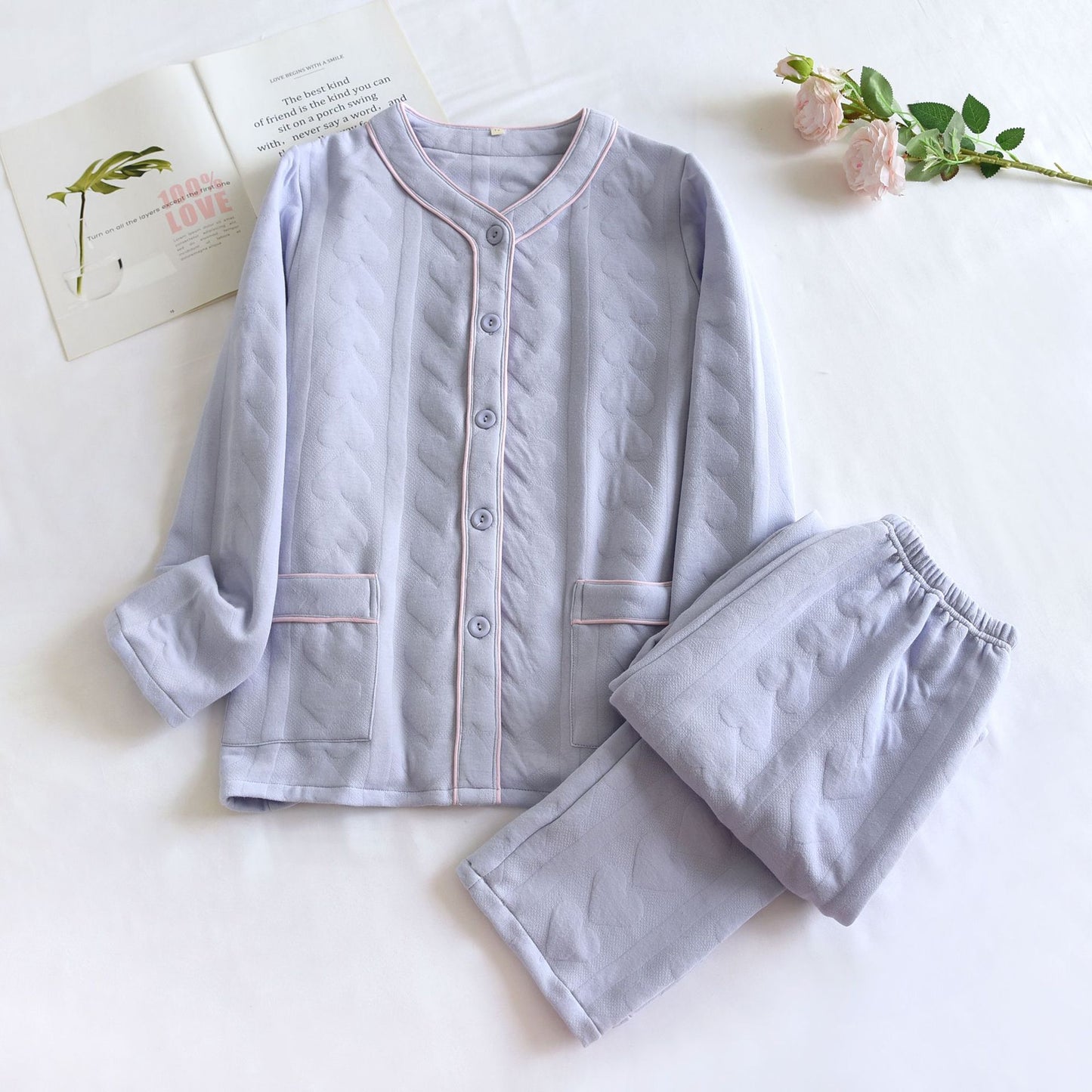 Versatile Women's Solid Color Sleepwear with Air Layer and Long Sleeves