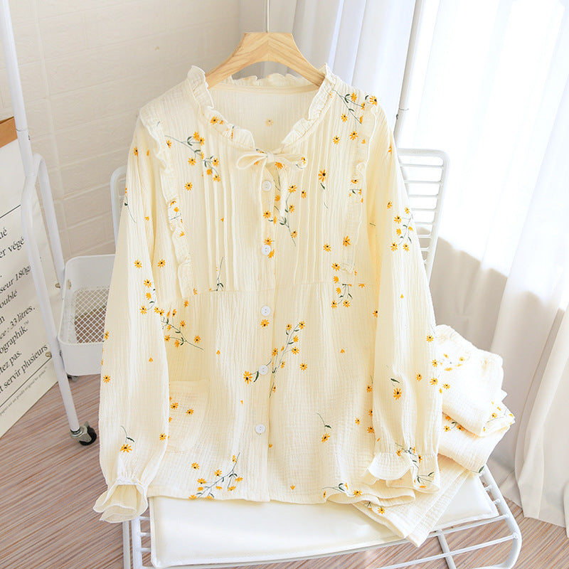 Fresh and Light High-Quality Soft Cotton Crepe Summer PJs With Long Trousers