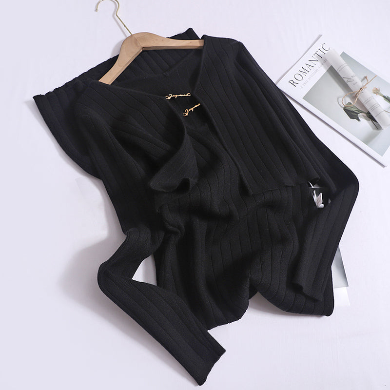 Luxury Pure Lust U-Shaped Cut-Out Neckline knitted Hip Slim Dress With Two-Piece Set