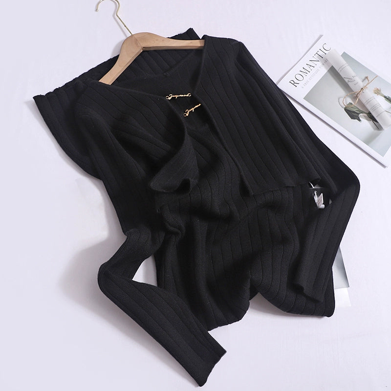 Luxury Pure Lust U-Shaped Cut-Out Neckline knitted Hip Slim Dress With Two-Piece Set