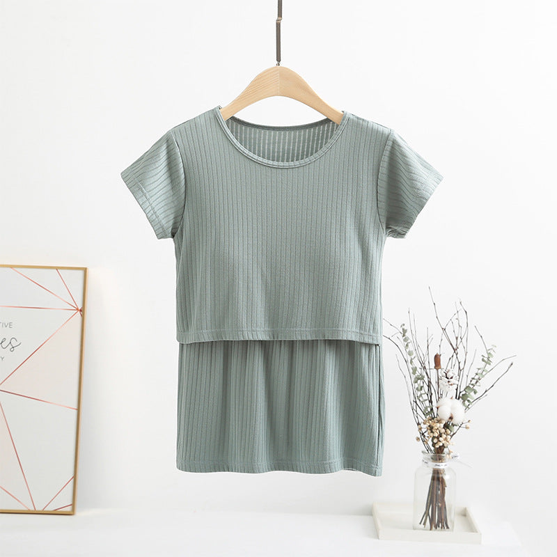 Women's Summer Nursing Short-Sleeved Breastfeeding Maternity Single Tops