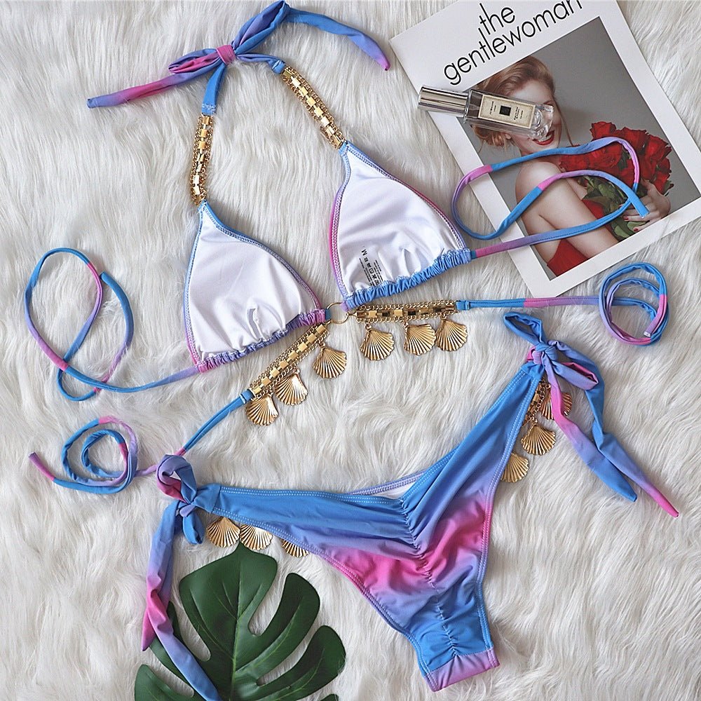 Gradient Print Luxury Crystal Diamond Crafted Women's Bikini Swimsuit