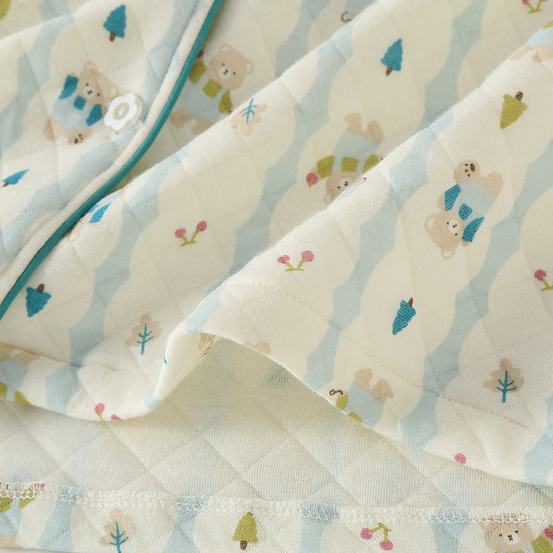 Premium Pure Three-Layer Air Cotton Quilted Printed Loungewear With Lapel Collar For Autumn And Winter