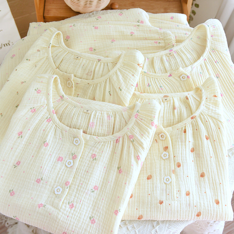 Women's Cotton Yarn Long Sleeve Round Neck Polka Dots Loose Loungewear Set