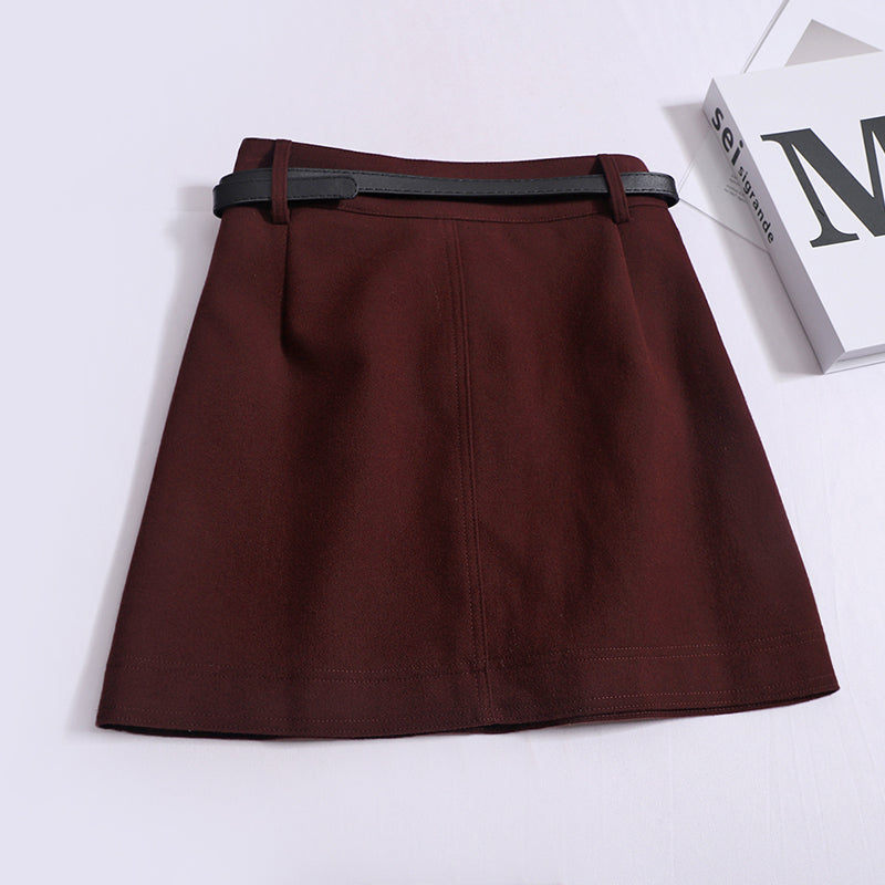 Fashionable And Versatile High Waist Thin Anti-Walking Short A-line Skirt With A Belt & Bag