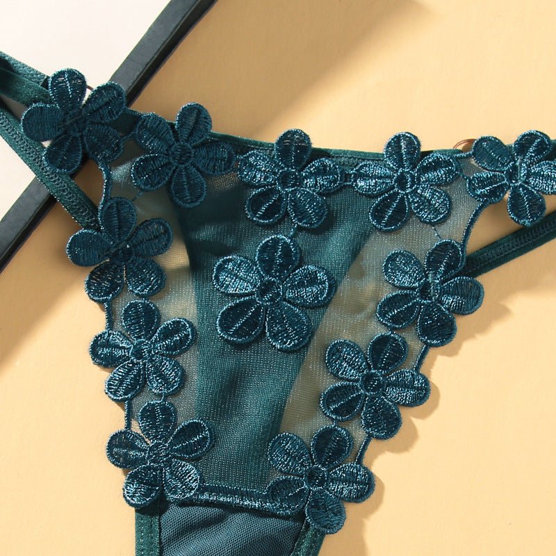 Flower Embroidery Comfortable Adjustable Straps Metal Buckle Design Thong Panties
