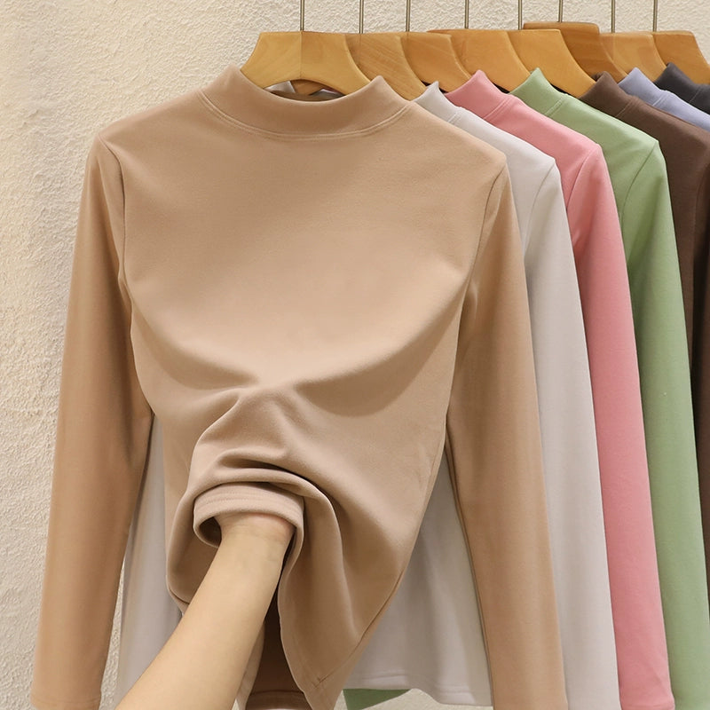 Reversible Velvet Thickened Semi-High Neck Base Long-Sleeved Shirt For Women's Autumn And Winter