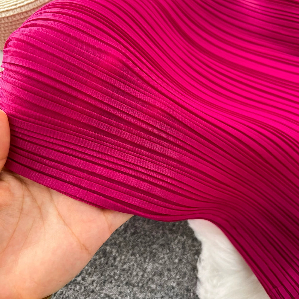 Luxurious Trendy and Stylish Off-Shoulder, Diagonal Neck, and Pleated Design Dress