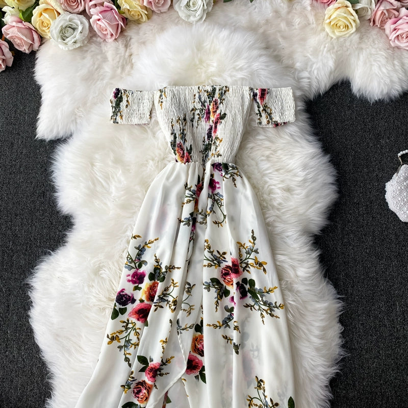 Strapless Floral Dress with Split and Slim Fit for Elegant Evenings