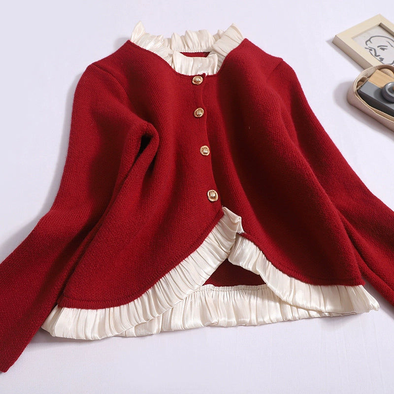 French Women's Autumn & Winter Temperament Stitching Knitted Cardigan Top