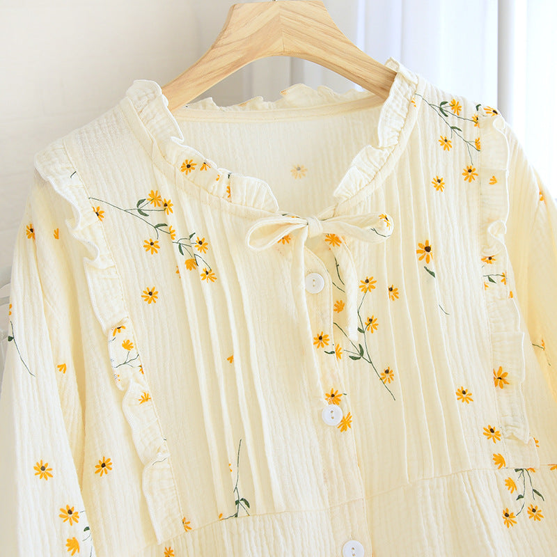 Fresh and Light High-Quality Soft Cotton Crepe Summer PJs With Long Trousers