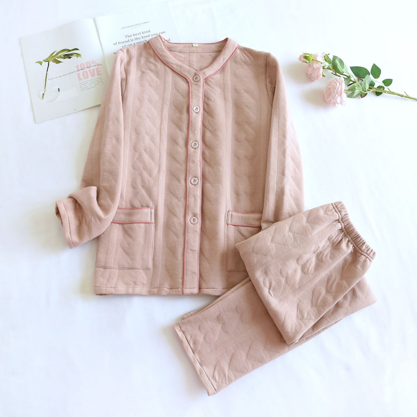 Versatile Women's Solid Color Sleepwear with Air Layer and Long Sleeves