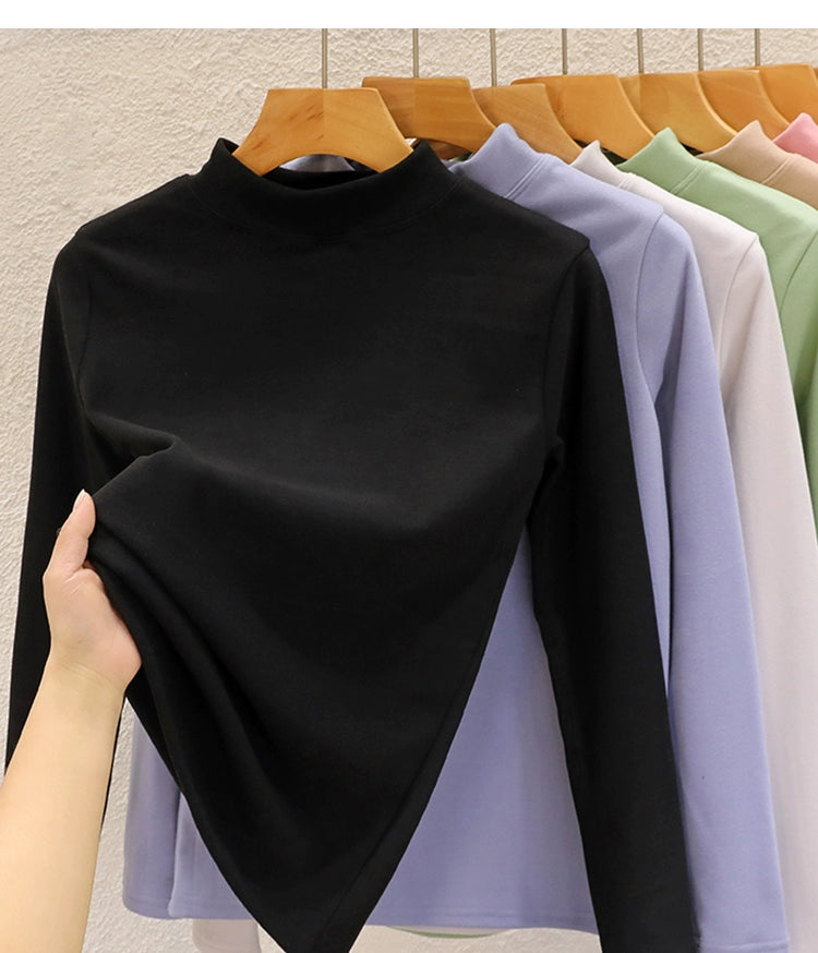 Reversible Velvet Thickened Semi-High Neck Base Long-Sleeved Shirt For Women's Autumn And Winter