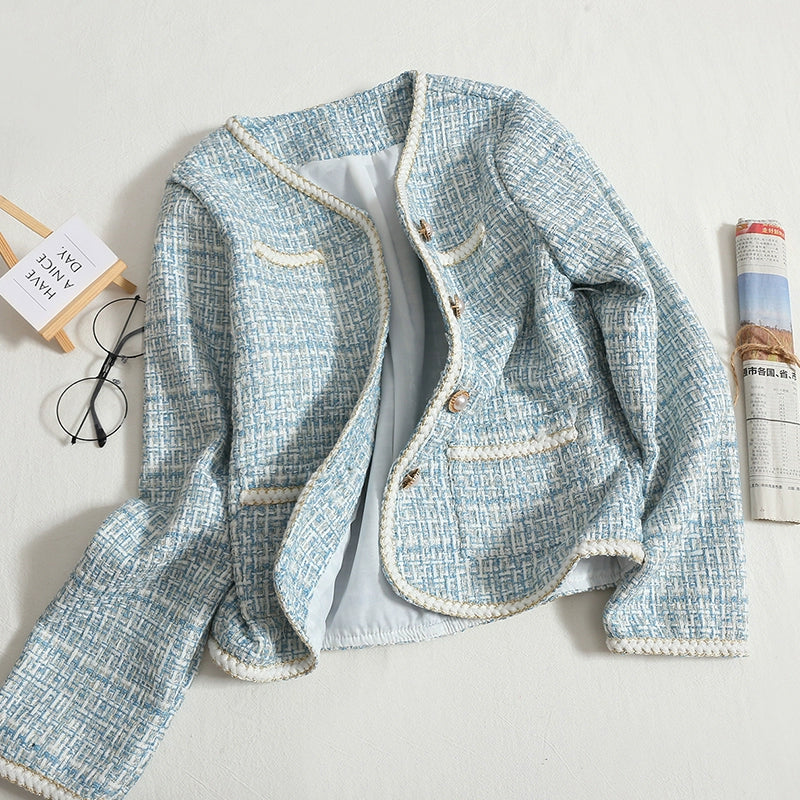 French Tweed Short Jacket Loose Long-Sleeved Cardigan Top