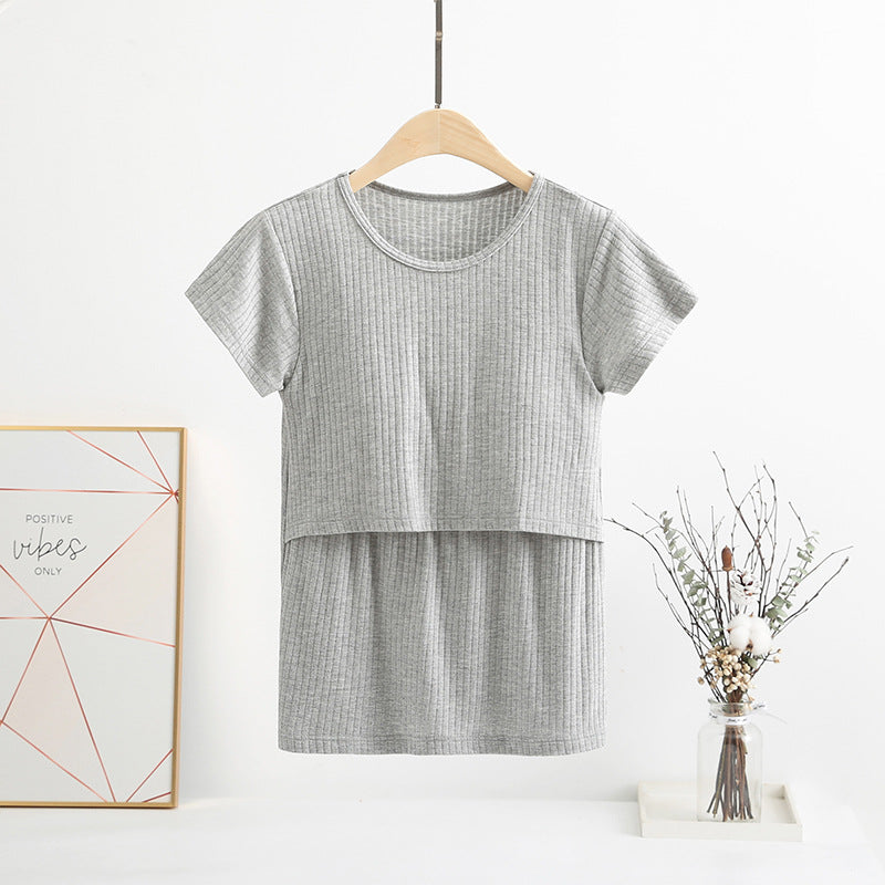 Women's Summer Nursing Short-Sleeved Breastfeeding Maternity Single Tops