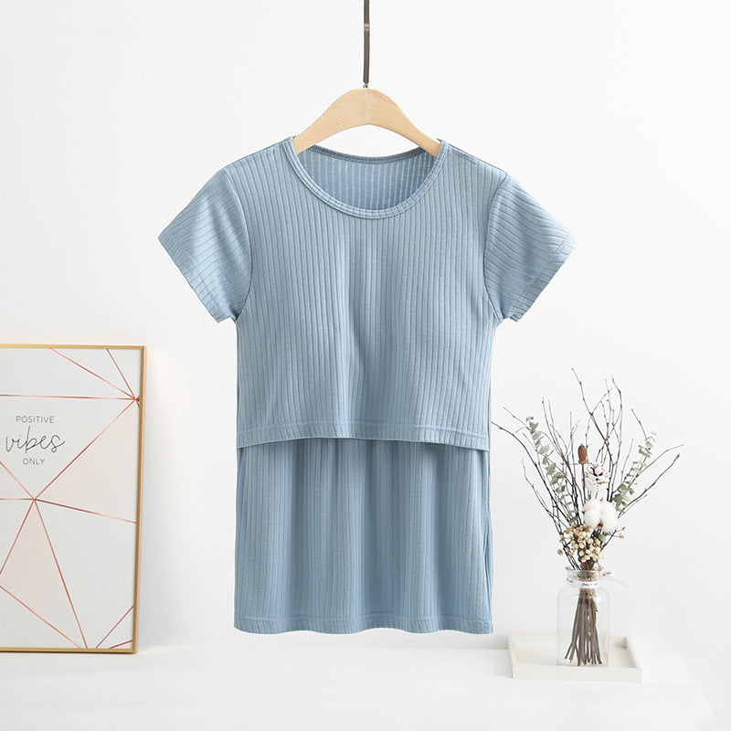 Women's Summer Nursing Short-Sleeved Breastfeeding Maternity Single Tops