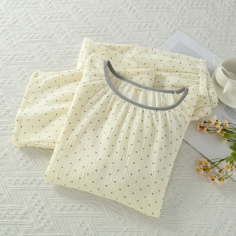 Cozy Cotton Crepe Elastic Collar Sleepwear Set