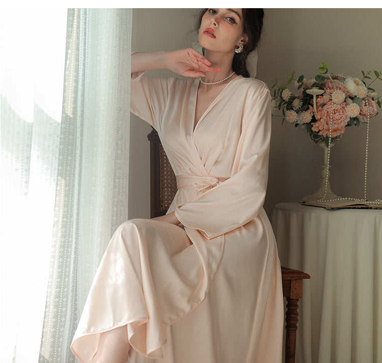 Female Newly Wedding Bride Red Silky Smooth nightgown With Belt