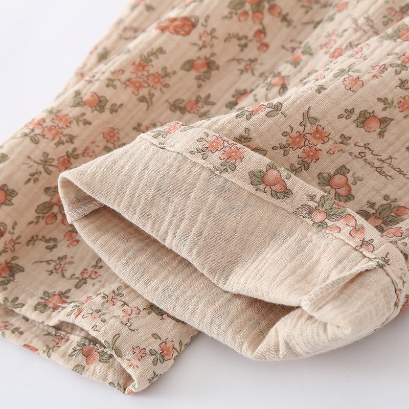 Elegant Retro Floral Lapels Print Sleepwear Set for Middle-Aged Women